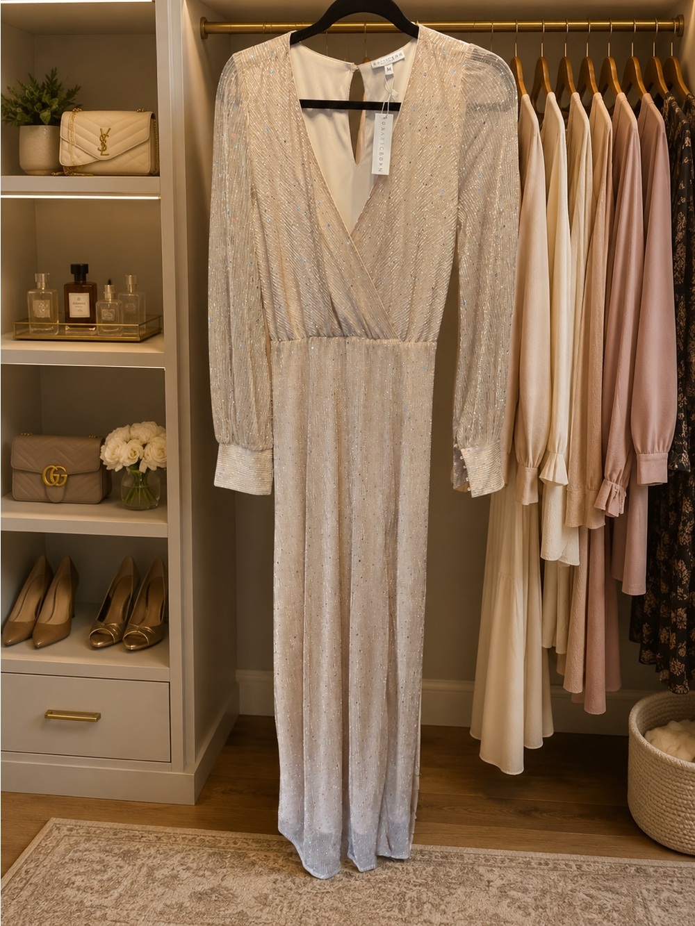 Baltic Born Champagne Sequin Long Sleeve dress